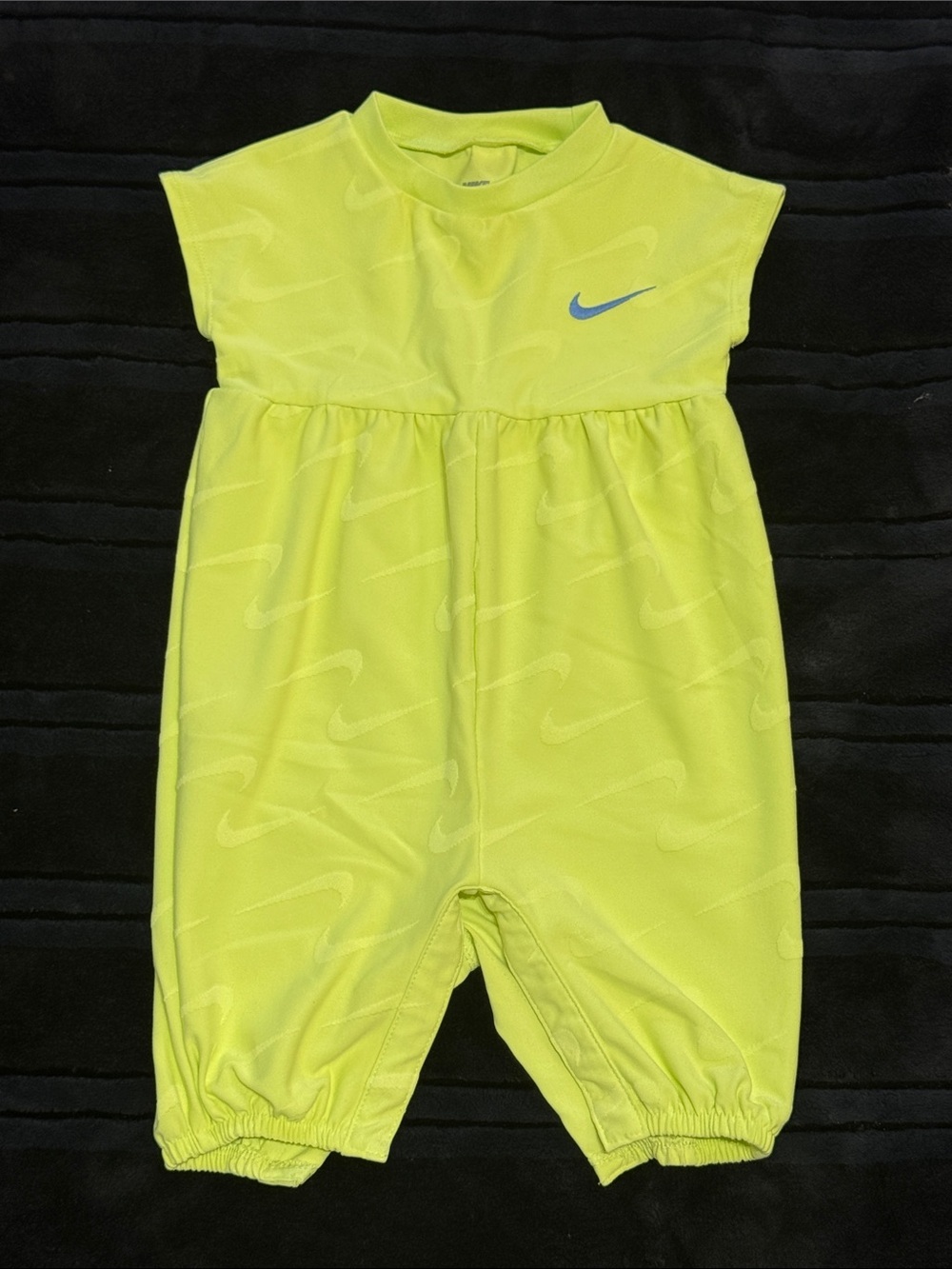 Nike Neon Yellow Infant Romper with Blue Swoosh (6 months)